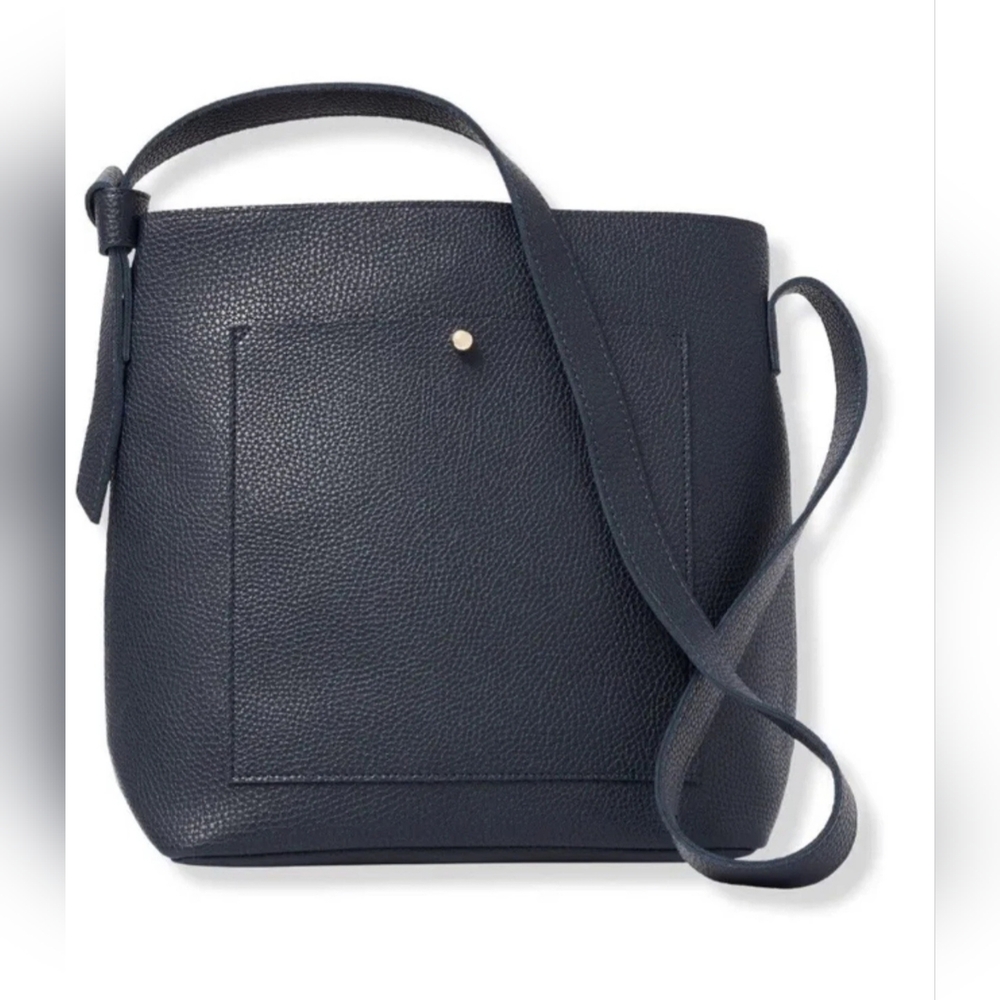 Ulta Beauty Dark Navy Blue Tote Bag Faux Leather Carry Sack Tote Purse 13” x 11”